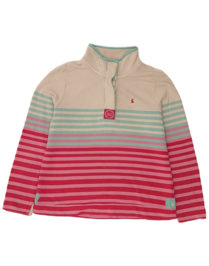 Joules Dame Button Neck Sweatshirt Jumper UK 16 Stor hvid stribet