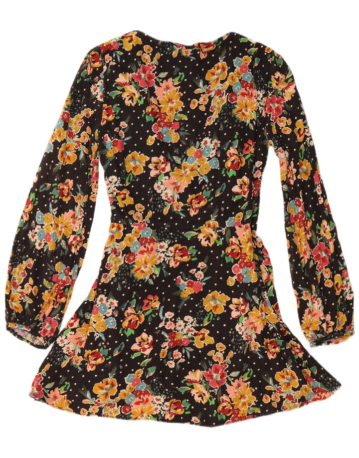 ZARA Womens Long Sleeve Playsuit UK 6 XS Black Floral Polyester