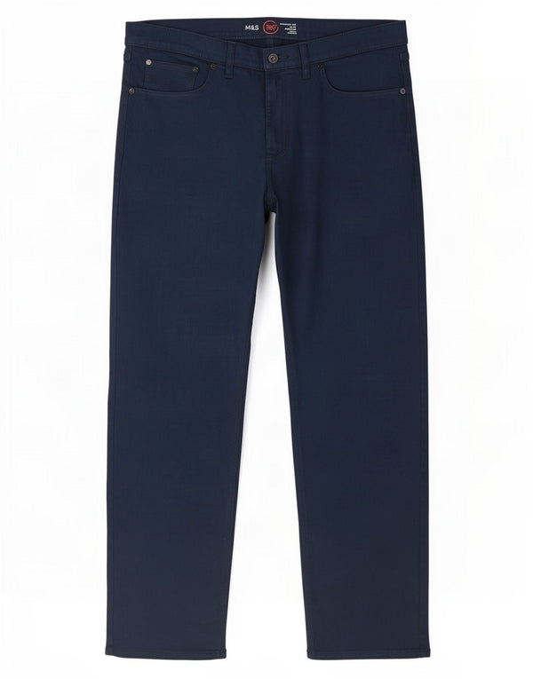 Marks & Spencer Herre Regular Fit Straight Jeans W38 L31 Marineblå Bomuld