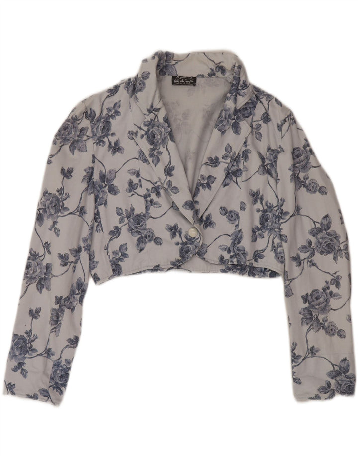 Vintage kvinders 1 knap Bolero jakke UK 14 Medium Blue Floral
