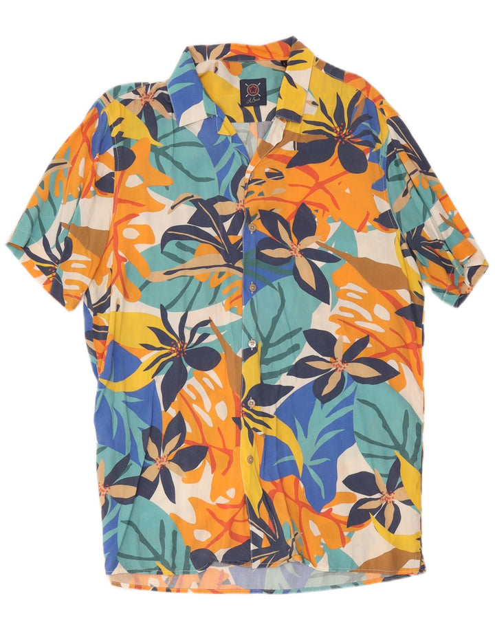 Vintage kortærmet herreskjorte stor flerfarvet blomsterviscose