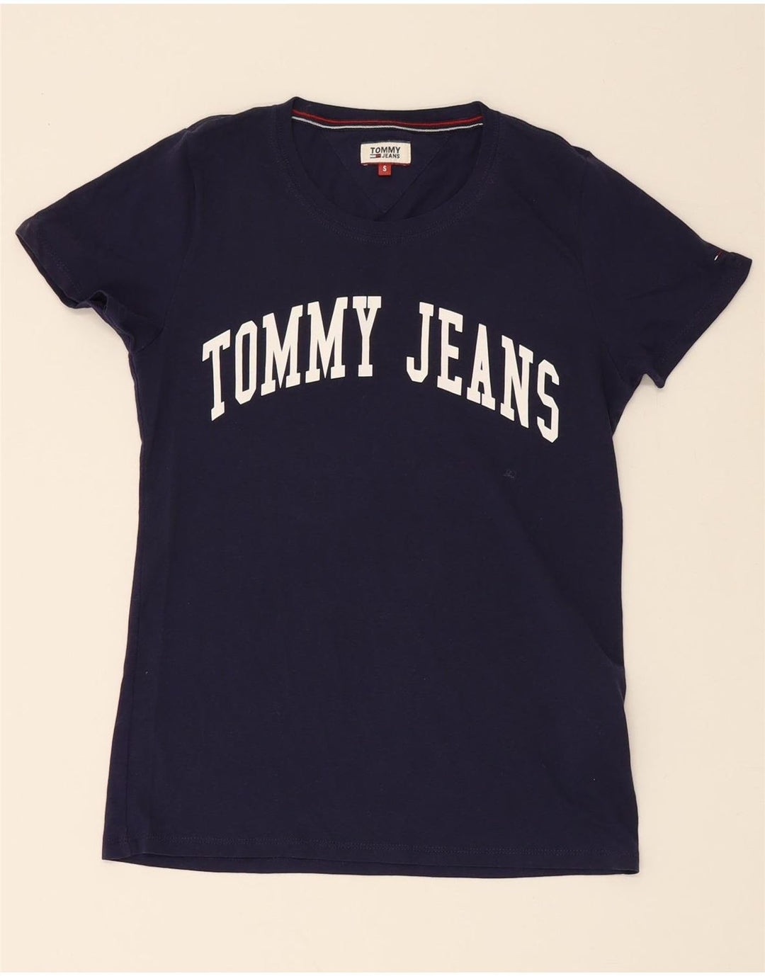 TOMMY HILFIGER Womens Graphic T-Shirt Top Small Navy Blue Cotton Vintage Tommy Hilfiger and Second-Hand Tommy Hilfiger from Messina Hembry 