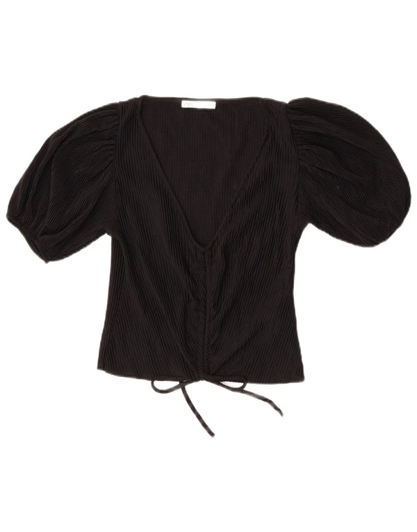 Zara Womens Crop Bluse Top UK 8 Small Black Polyester