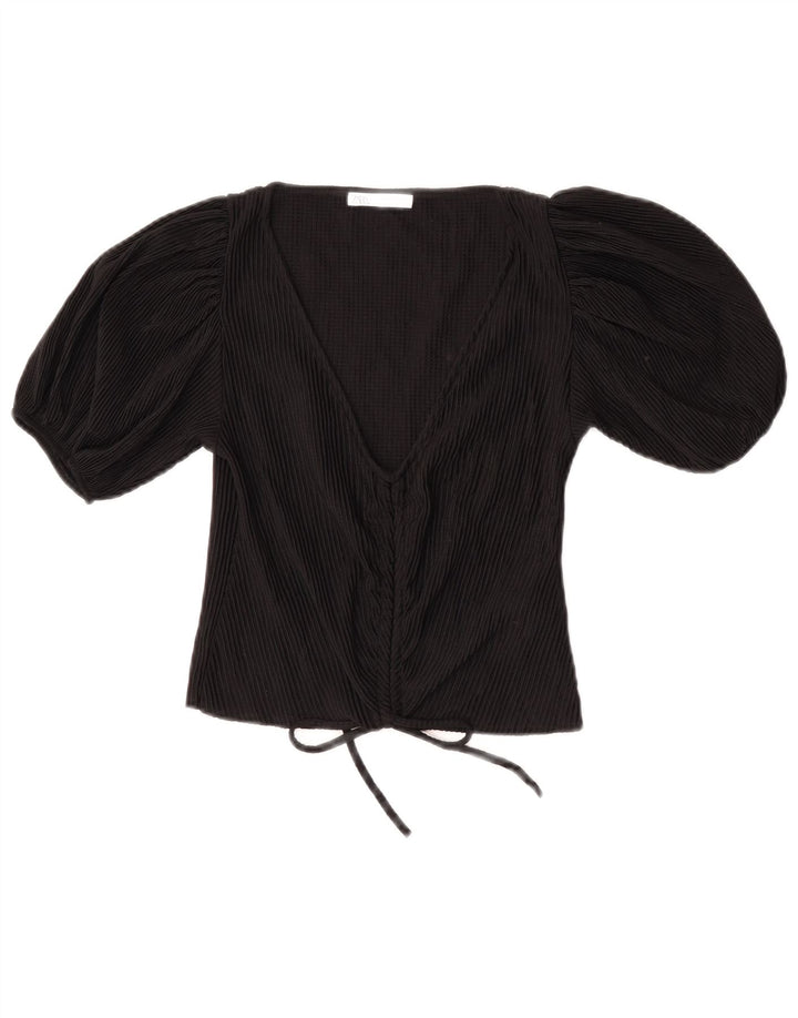 Zara Womens Crop Bluse Top UK 8 Small Black Polyester