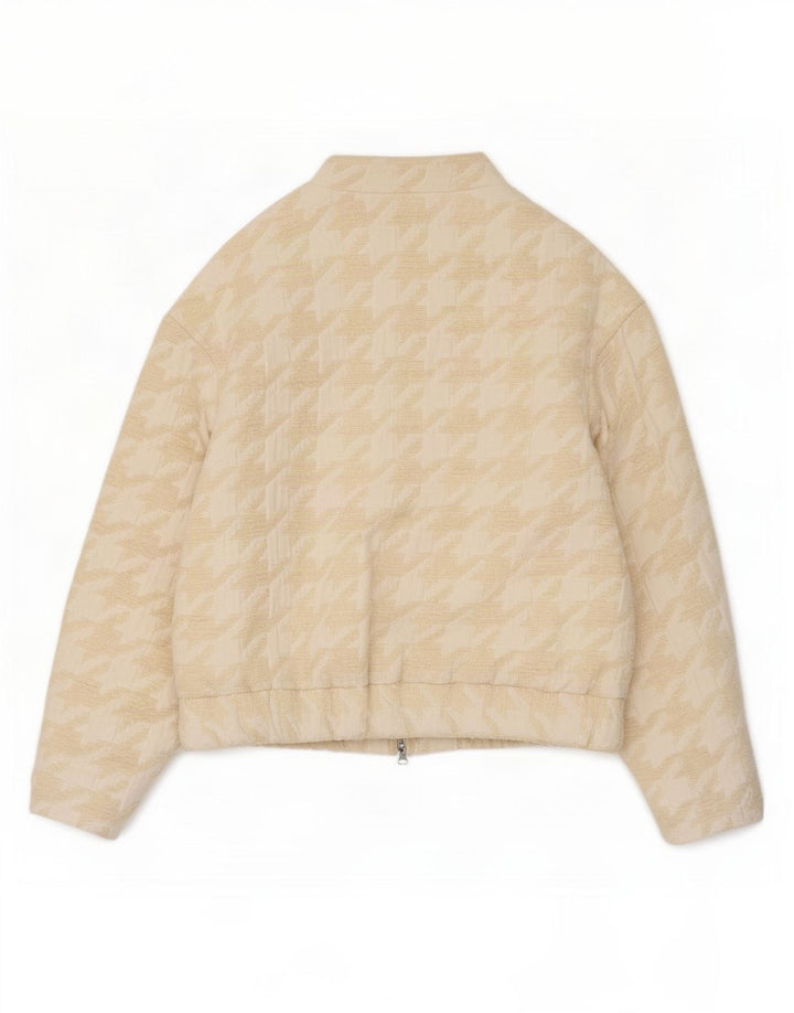 Zara Womens Loose Fit Bomber Jacket UK 14 Medium Beige Houndstooth
