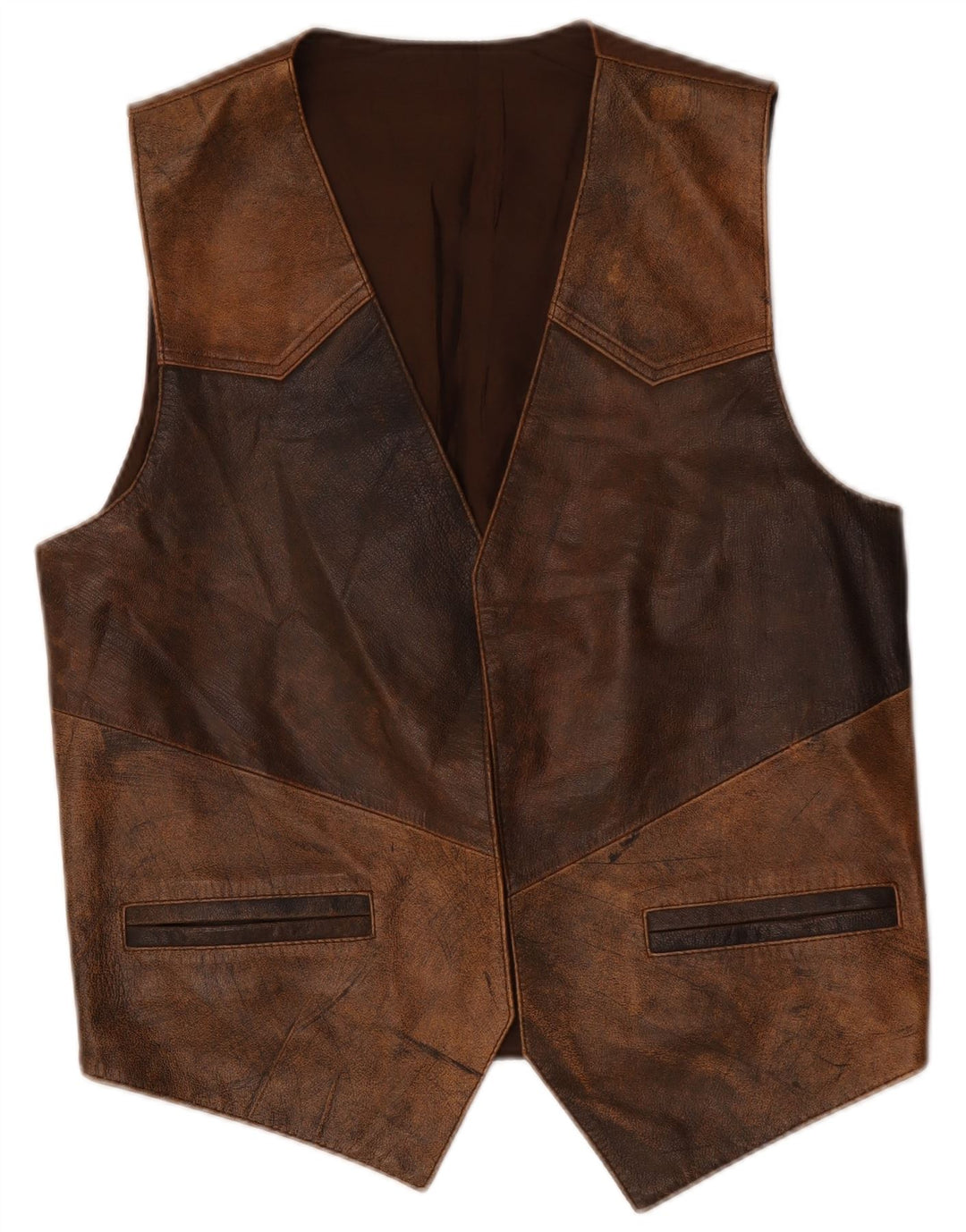 Vintage herre lædervest Medium Brun Colourblock