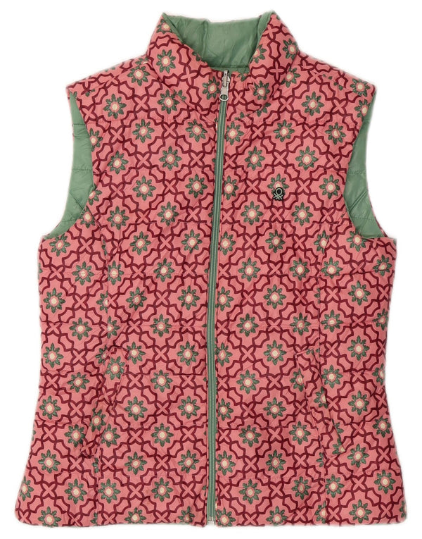 Benetton Girls Vendbar Polstret Gilet 10-11 år XL Pink Floral Modern