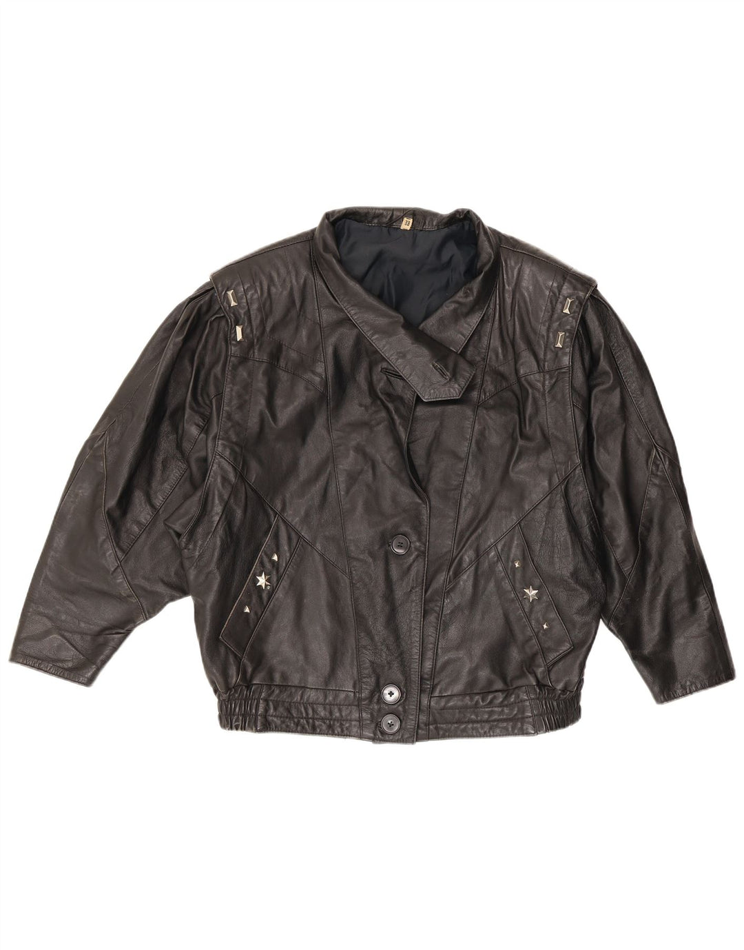 VINTAGE Dame Læderjakke EU 38 Medium Sort