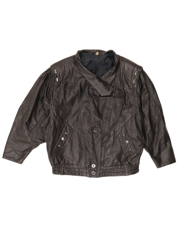 VINTAGE Womens Leather Jacket EU 38 Medium Black