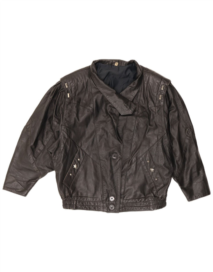 VINTAGE Dame Læderjakke EU 38 Medium Sort