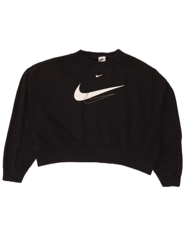Nike Womens Crop Graphic Loose Fit Sweatshirt Jumper UK 6 XS Sort Bomuld