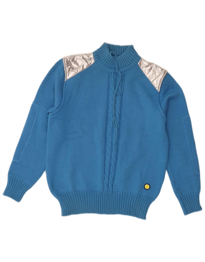 Vintage Dame Turtle Neck Sweater IT 44 Medium Blue Colourblock