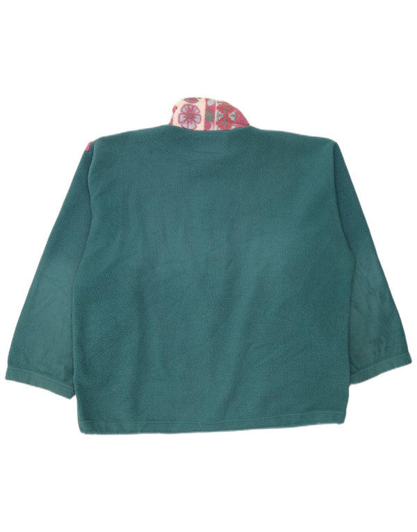 Vintage Mens Zip Neck Fleece Jumper 2XL Green Floral Polyester