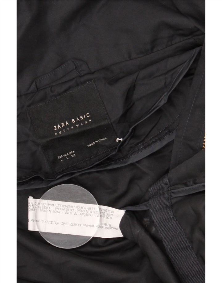 Zara Dame Hooded Crop Regnjakke UK 16 Large Black Polyester