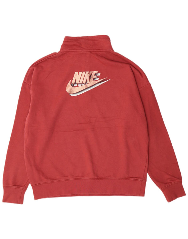 NIKE Dame Oversized grafisk lynlås-hals Sweatshirt Jumper UK 10 Small Pink