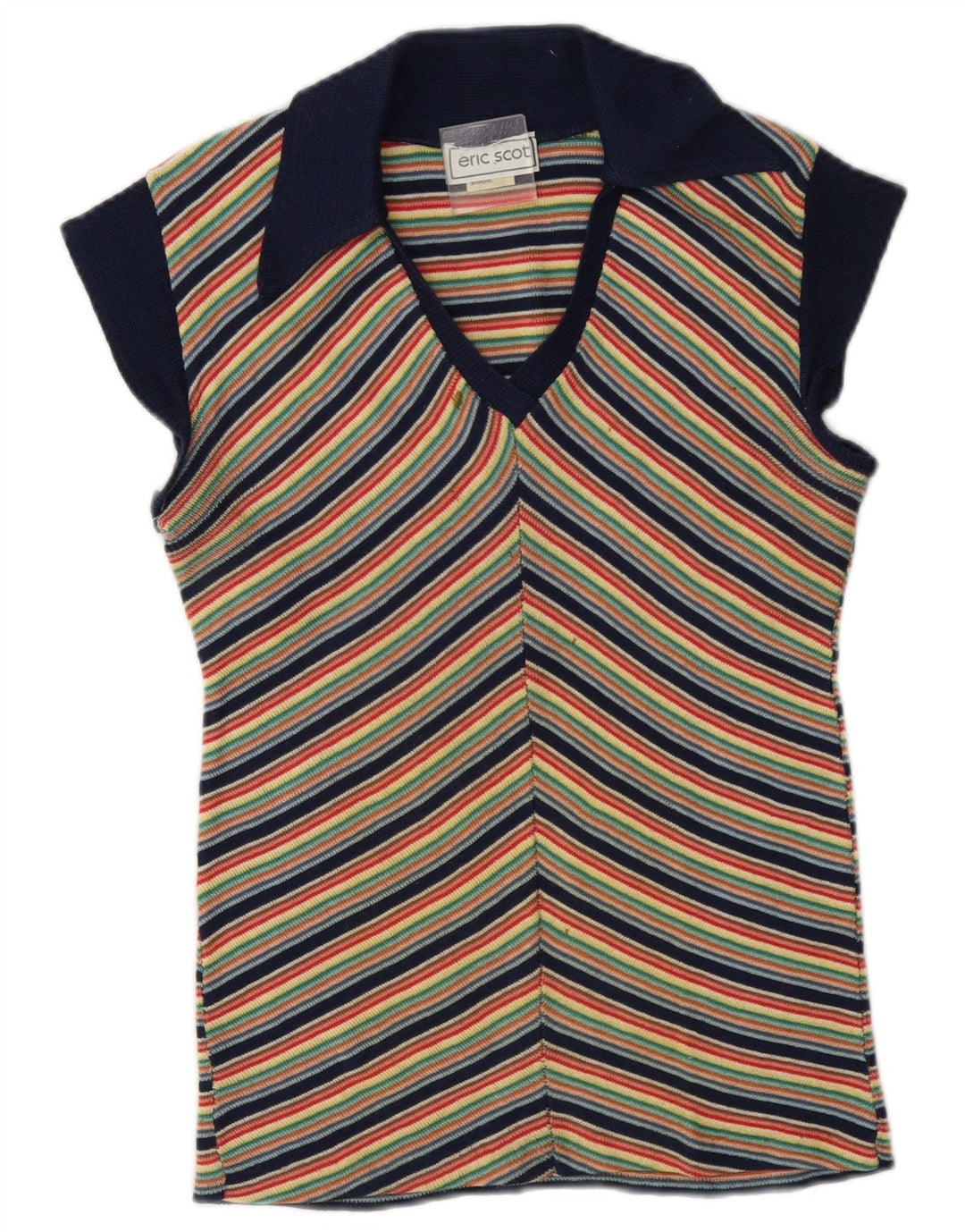Vintage dame strik bluse Top UK 12 Medium Flerfarvet Stribet