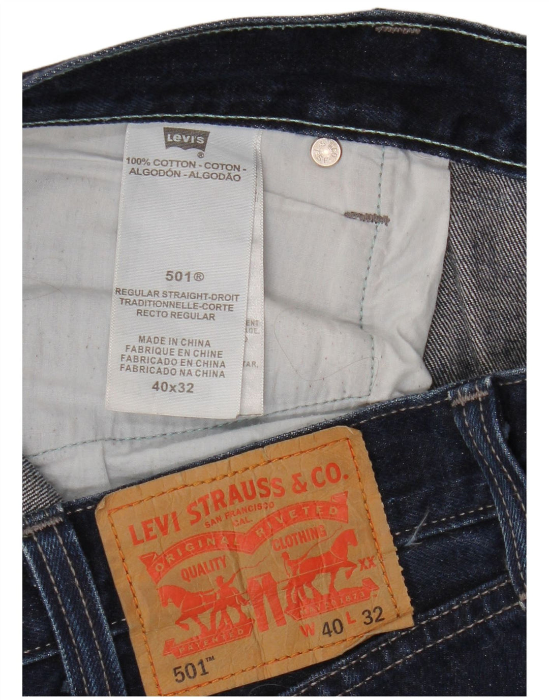 Levi's Herre 501 Straight Jeans W40 L32 Marineblå Bomuld