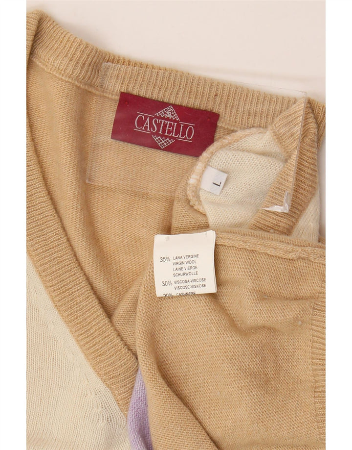 Castello Herre V-hals sweater Stor Beige Argyle/Diamond Virgin Wool