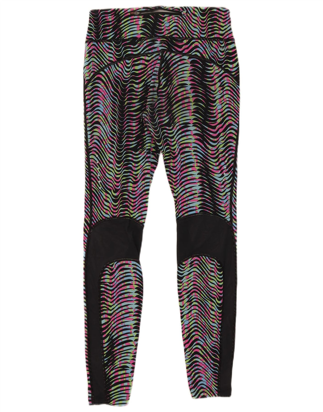 Nike Dame Dri Fit Leggings UK 12 Medium Flerfarvet stribet nylon