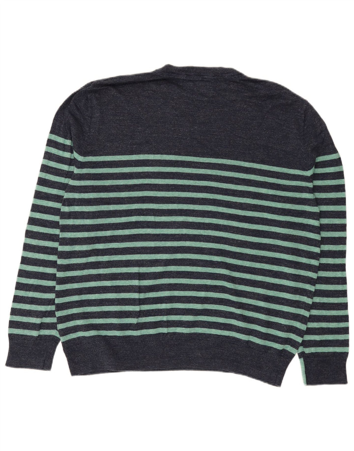 White Stuff Herre rund hals sweater XL marineblå stribet linned
