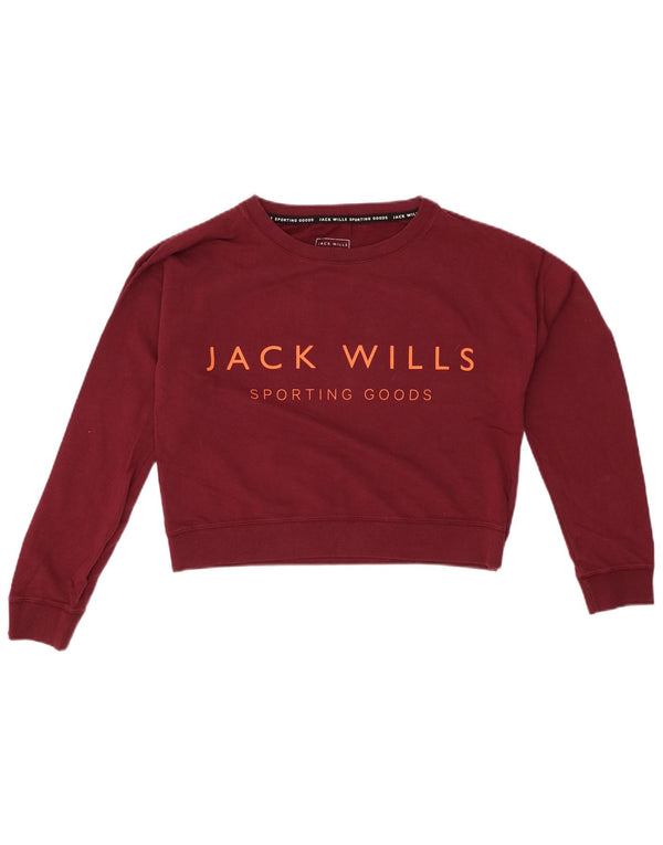 JACK WILLS Dame Oversized Crop Sweatshirt Jumper UK 8 Small Maroon