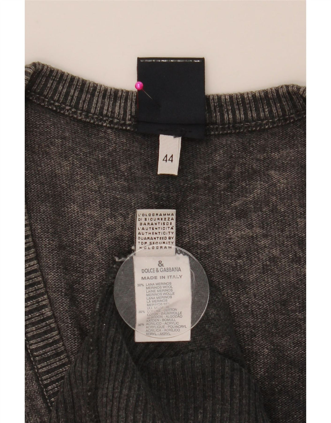 Dolce & Gabbana Dame Grafisk V-hals sweater IT 44 Medium Grey Uld