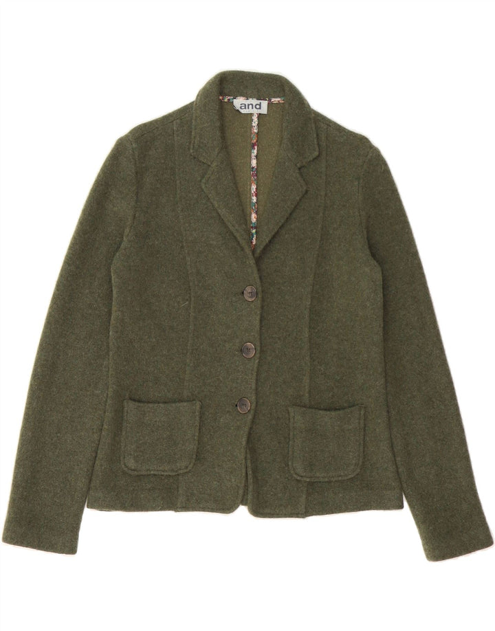 VINTAGE Womens Knit 3 Button Blazer Jacket IT 46 Large Green Wool Vintage Vintage and Second-Hand Vintage from Messina Hembry 