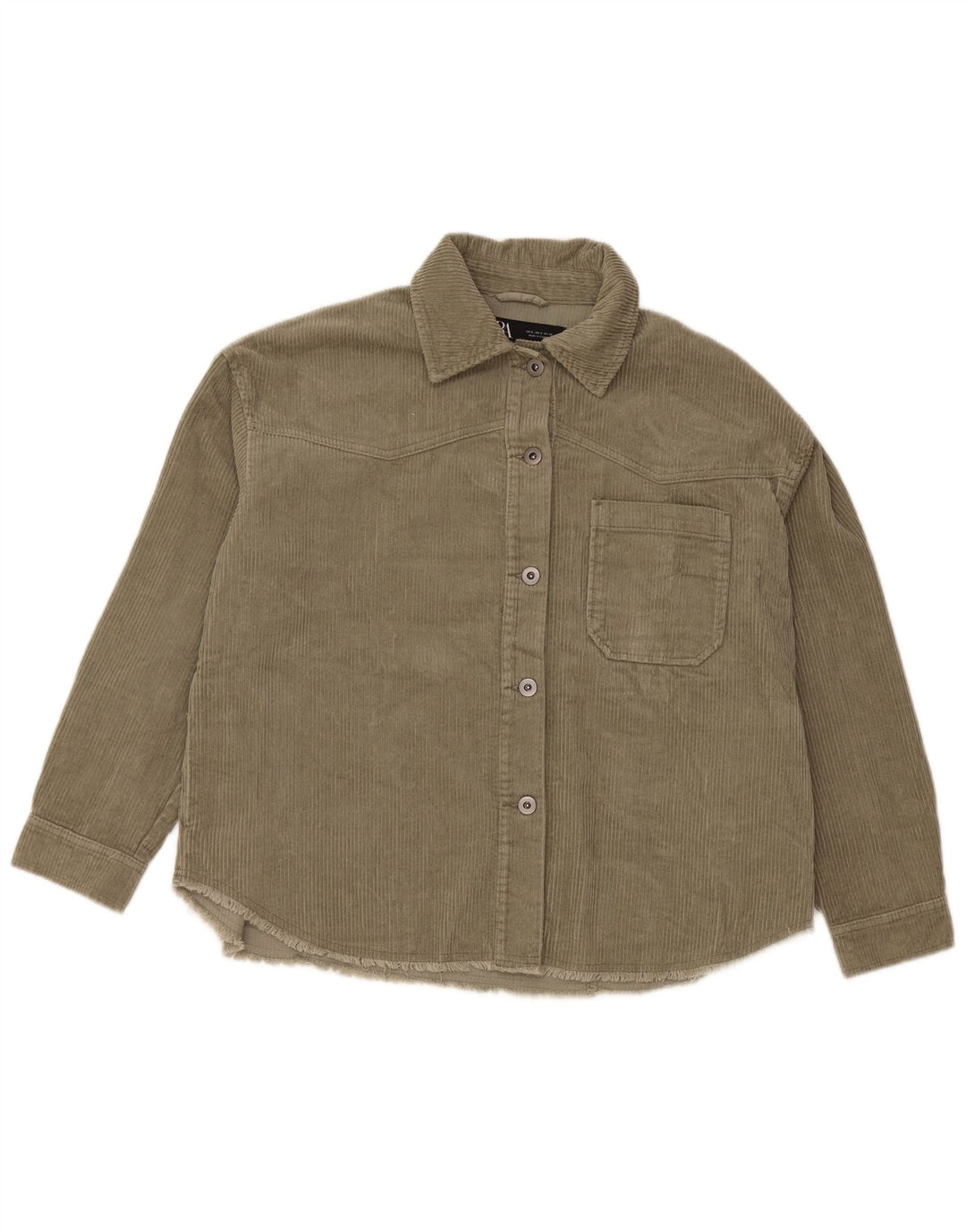 ZARA Dame Oversized Corduroy Shirt UK 10 Small Green Bomuld