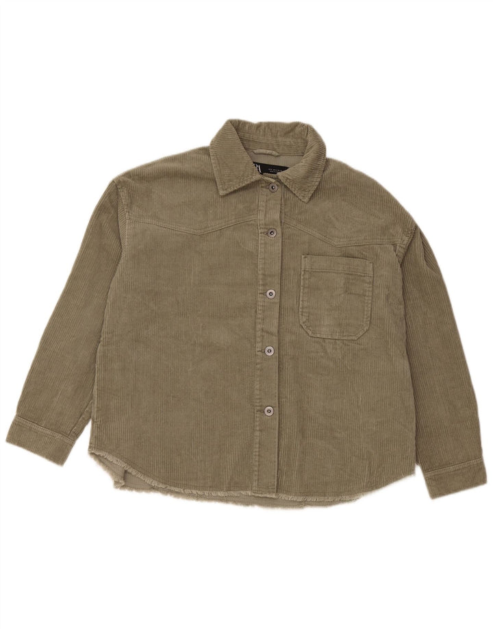 ZARA Dame Oversized Corduroy Shirt UK 10 Small Green Bomuld