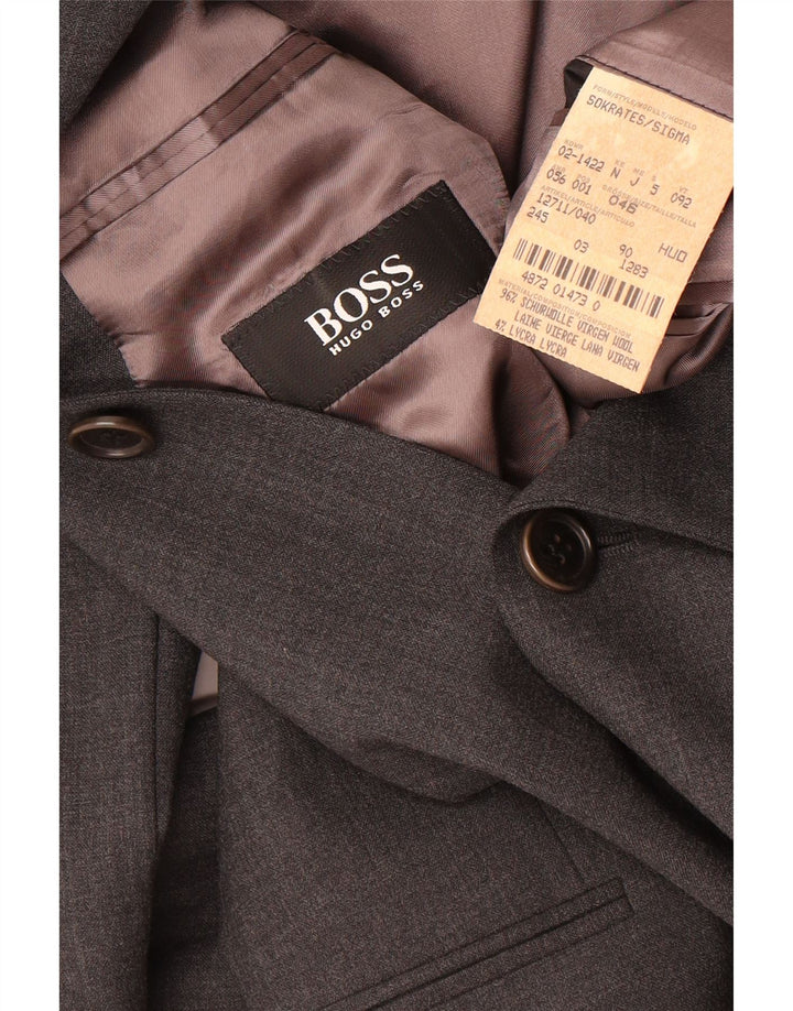 HUGO BOSS Mens 4 Button Blazer Jacket EU 46 Small Grey Wool Vintage Hugo Boss and Second-Hand Hugo Boss from Messina Hembry 