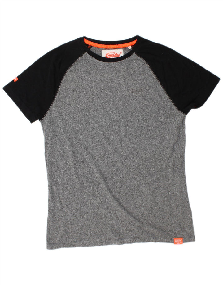 SUPERDRY Herre T-shirt Top Medium Grey Colourblock Bomuld