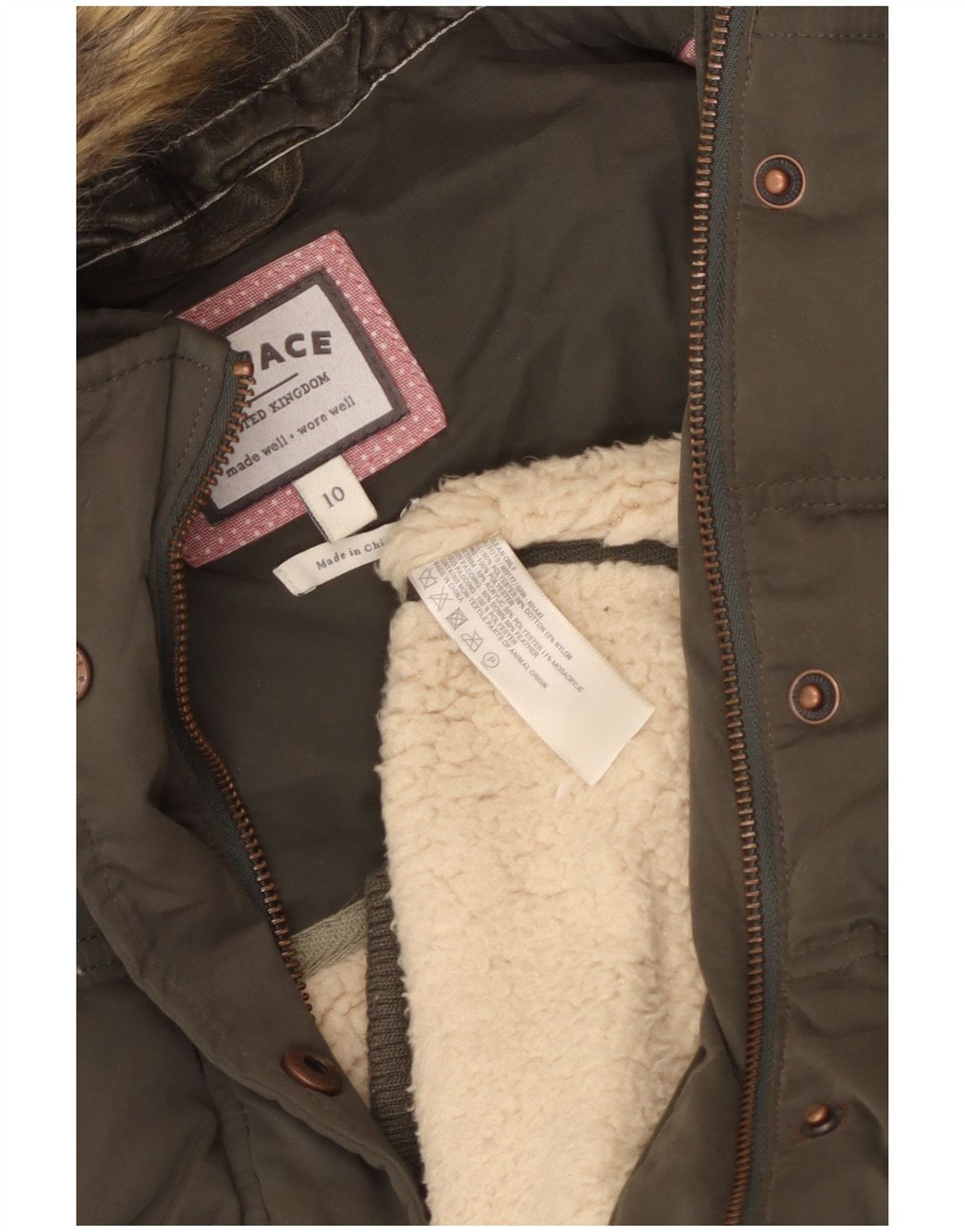 Fat Face Dame Hætte Oversized Polstret Gilet UK 10 Small Khaki Polyester