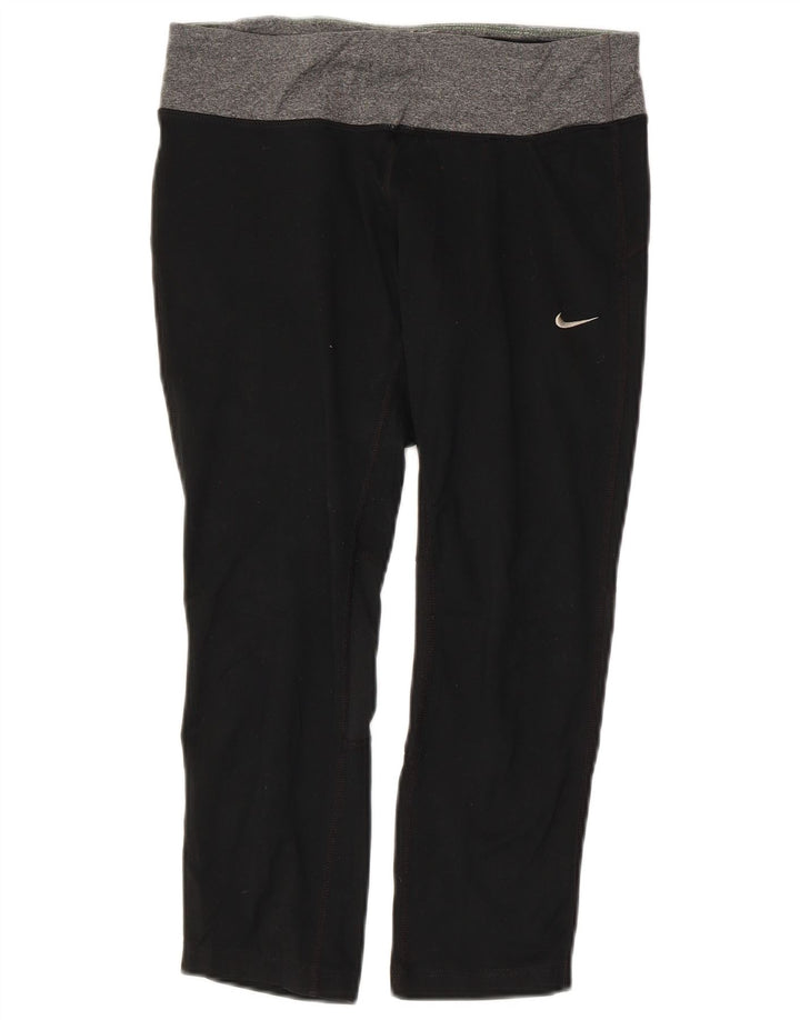 NIKE Dame Dri Fit Capri Leggings UK 10 Small Black Colourblock