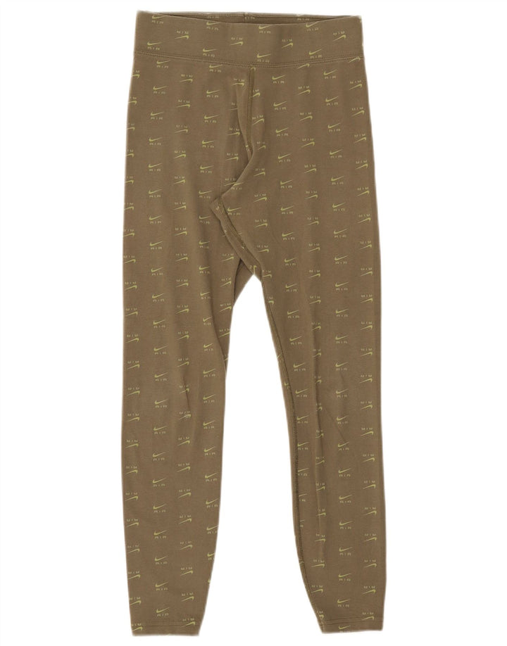Nike Dame Grafiske Leggings UK 8 Small Khaki Bomuld