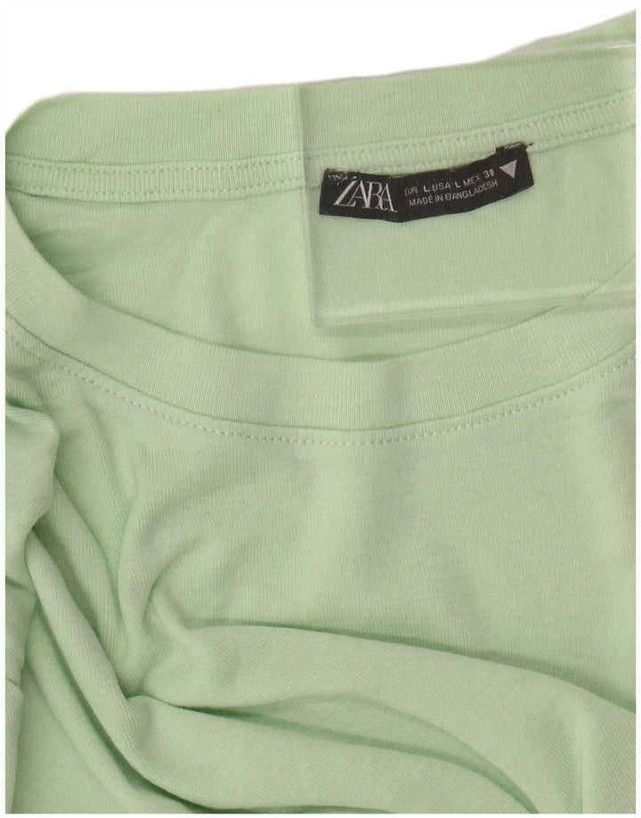 Zara Womens Crop T-Shirt Top UK 14 Large Green