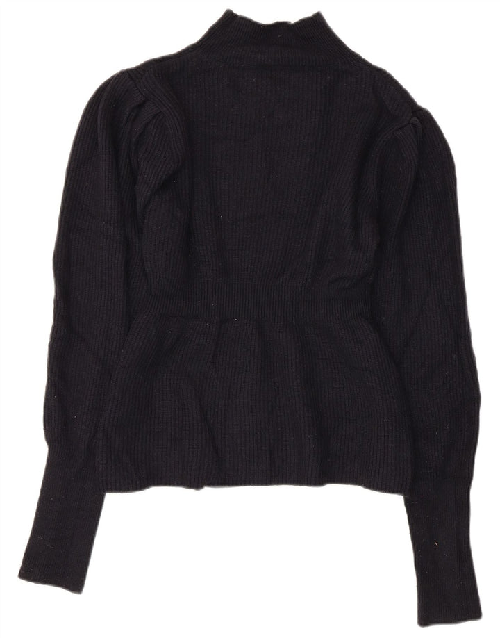 Topshop Dame Crop Turtle Neck Jumper Sweater UK 12 Medium Navy Blue Nylon