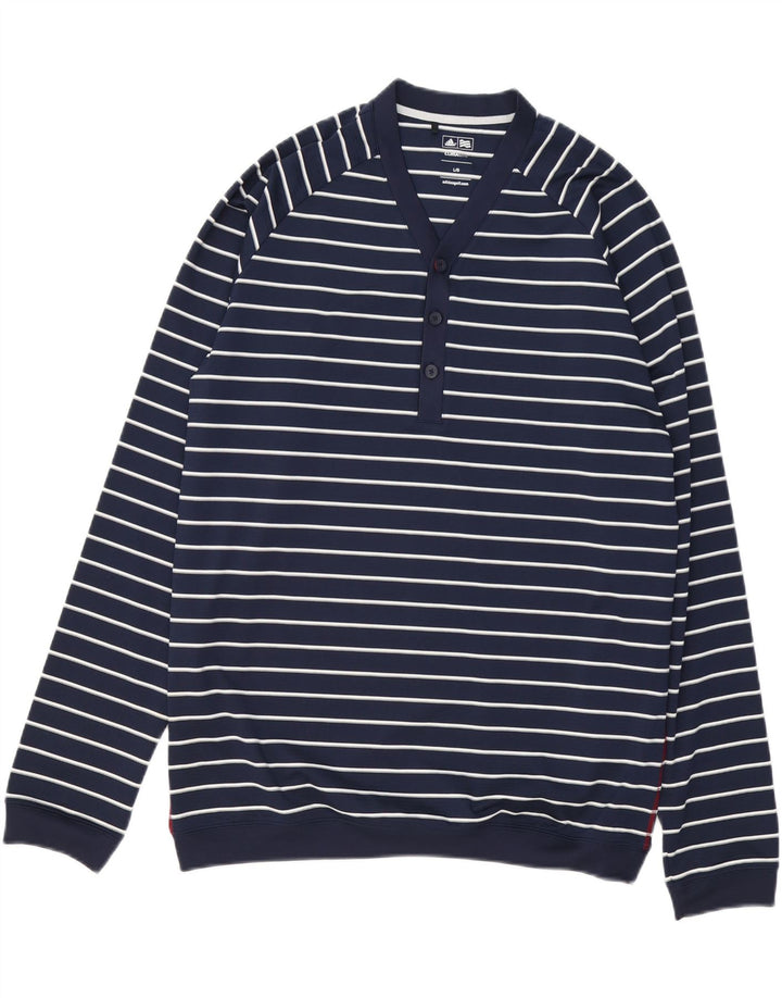 Adidas Herre Climalite Sweatshirt Jumper Large Navyblå stribet polyester