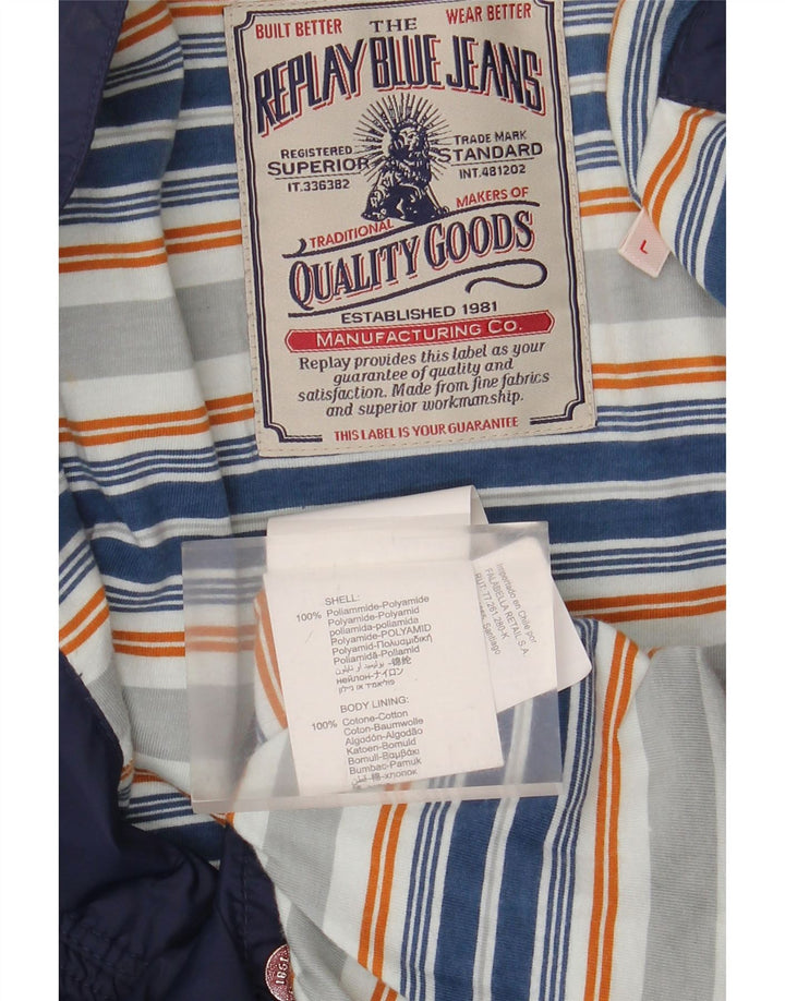 Replay Herre Graphic Bomber Jacket UK 40 Large Navy Blue Polyamide