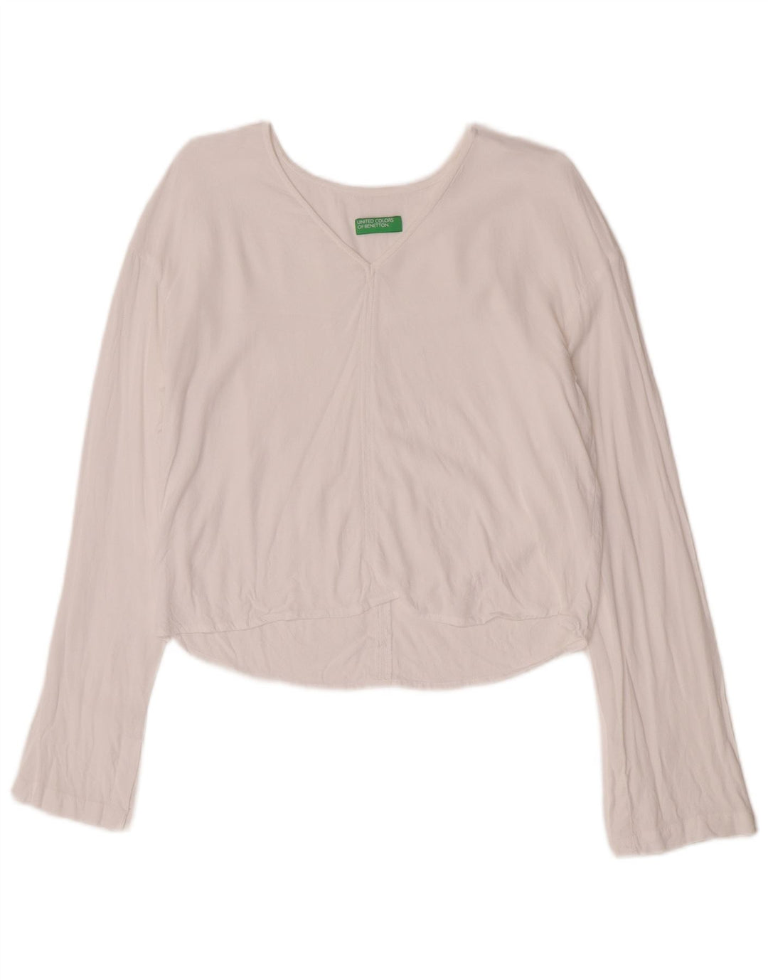 Benetton Womens Crop Top Langærmet UK 10 Small White Viscose