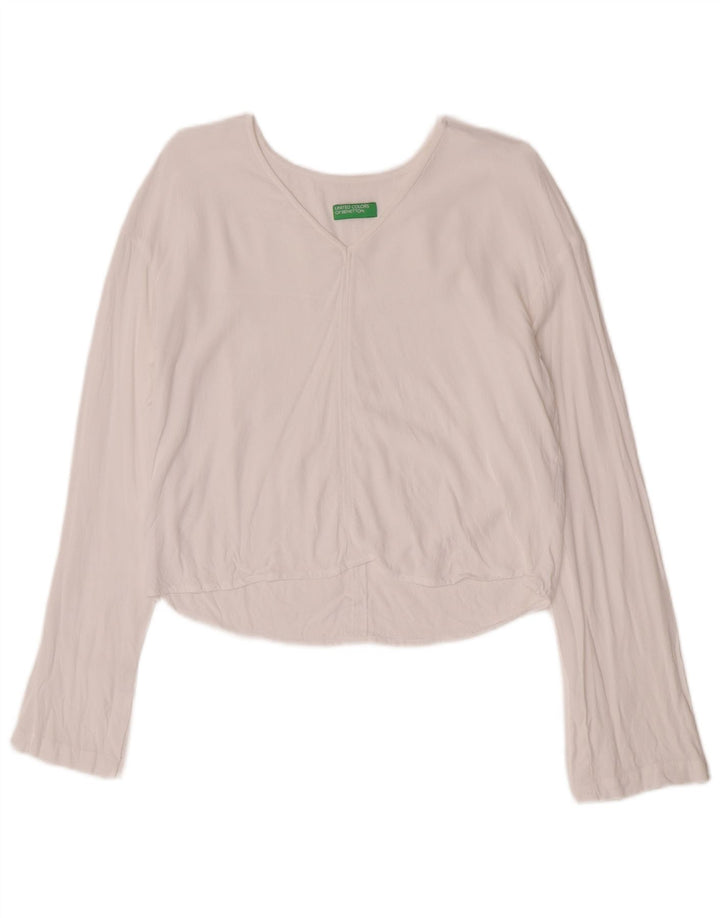 Benetton Womens Crop Top Langærmet UK 10 Small White Viscose
