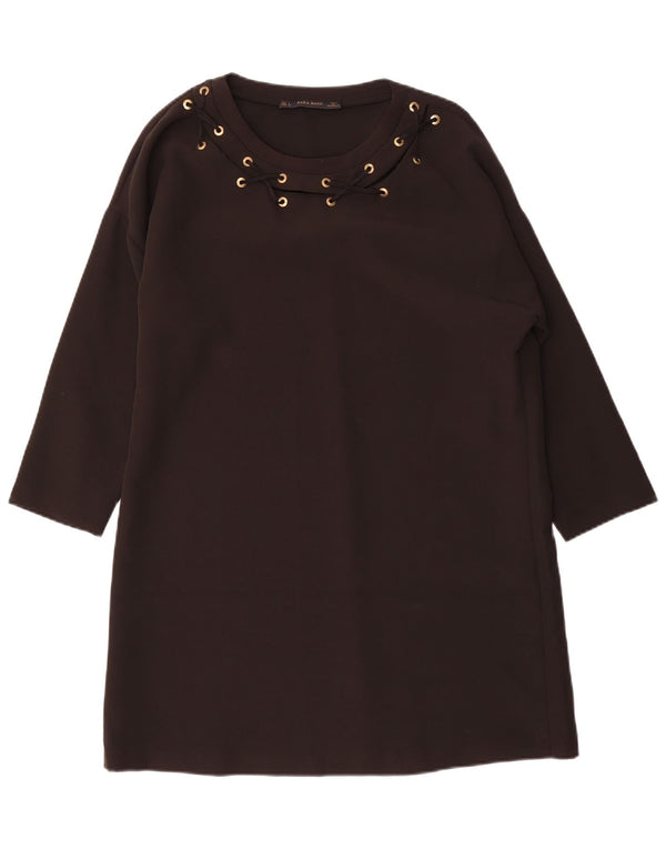 Zara Dame 3/4-ærmet Tunikakjole UK 16 Large Sort