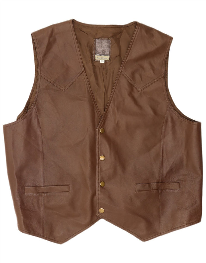 Vintage herre lædervest 2XL brun