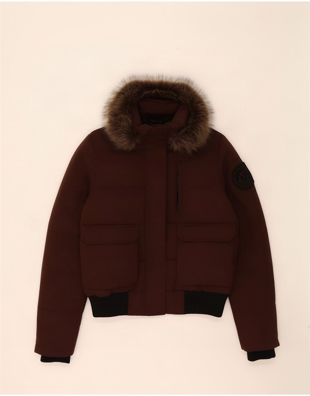Superdry hættejakke til kvinder UK 12 Medium Brown Colourblock