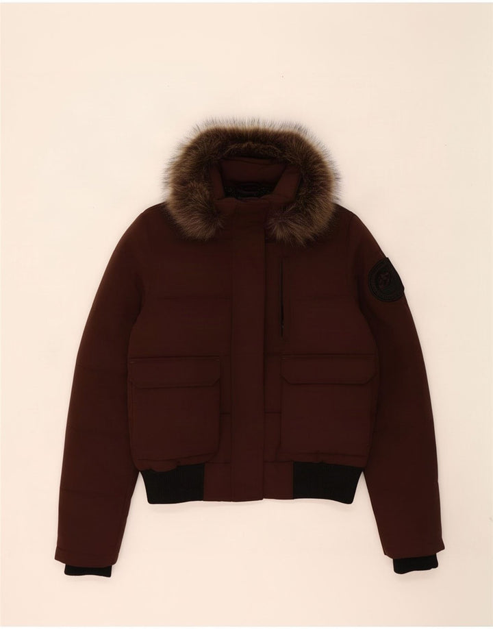 Superdry hættejakke til kvinder UK 12 Medium Brown Colourblock