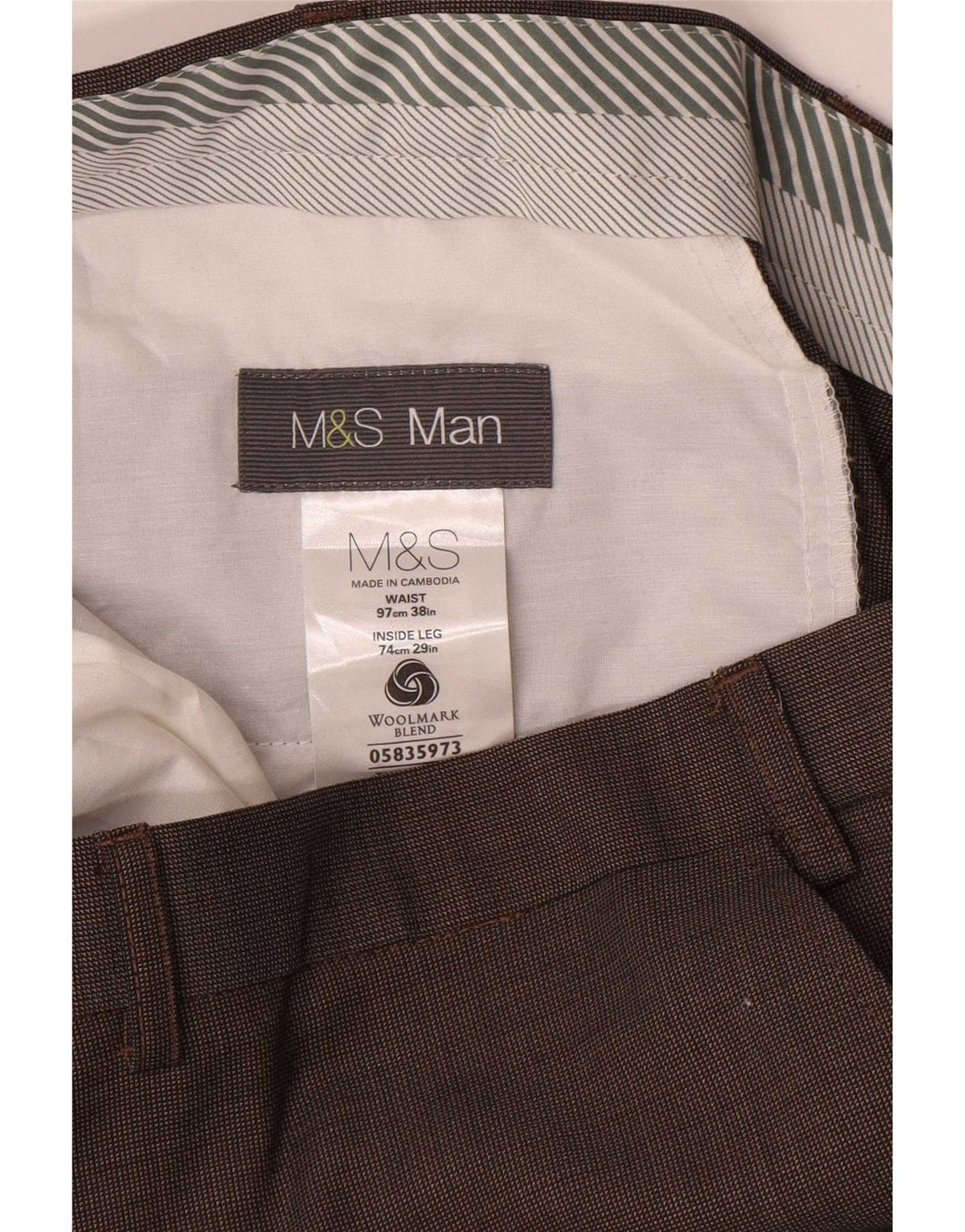 Marks & Spencer Straight Suit Bukser til mænd W38 L29 Brun uld