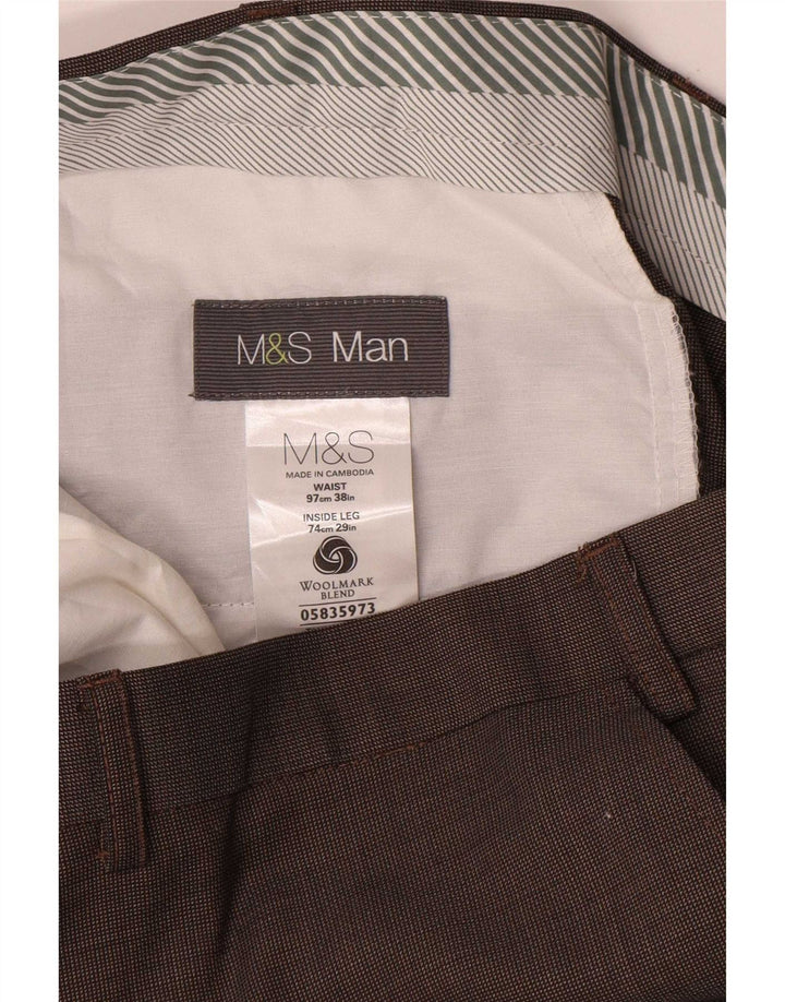 Marks & Spencer Straight Suit Bukser til mænd W38 L29 Brun uld