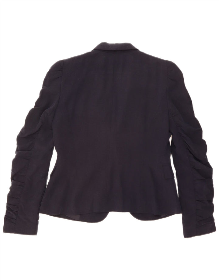 Zara Dame 1 Knap Blazer Jacket UK 12 Medium Navy Blue Lyocell
