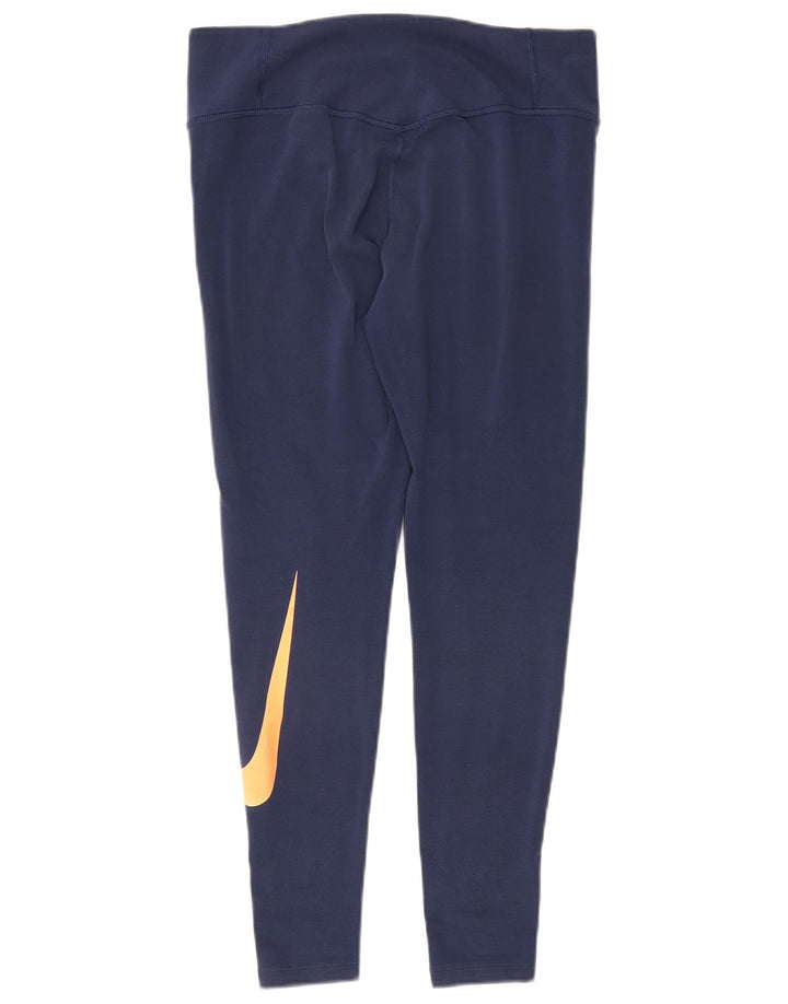 Nike Dame Dri Fit Grafiske Leggings UK 16 Large Navy Blue Bomuld