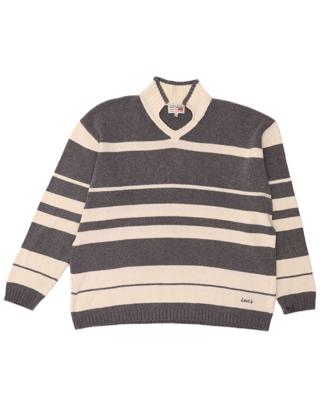 Levi's Herre V-hals sweater XL Gråstribet bomuld