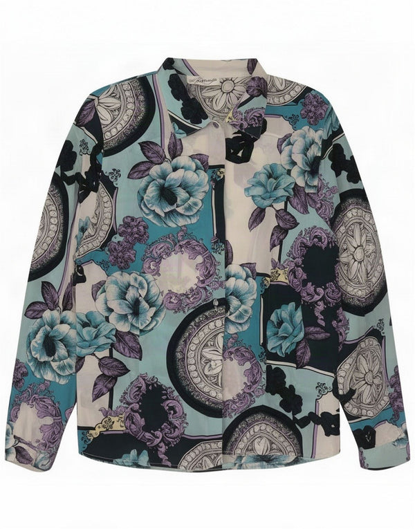 Vintage skjortebluse til kvinder UK 14 Medium Multicolored Floral Acetate